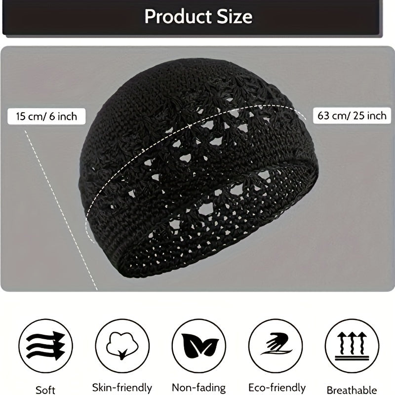 3pcs Hollow Out Crochet Beanie Elastic Head Wraps Unisex Skull Cap