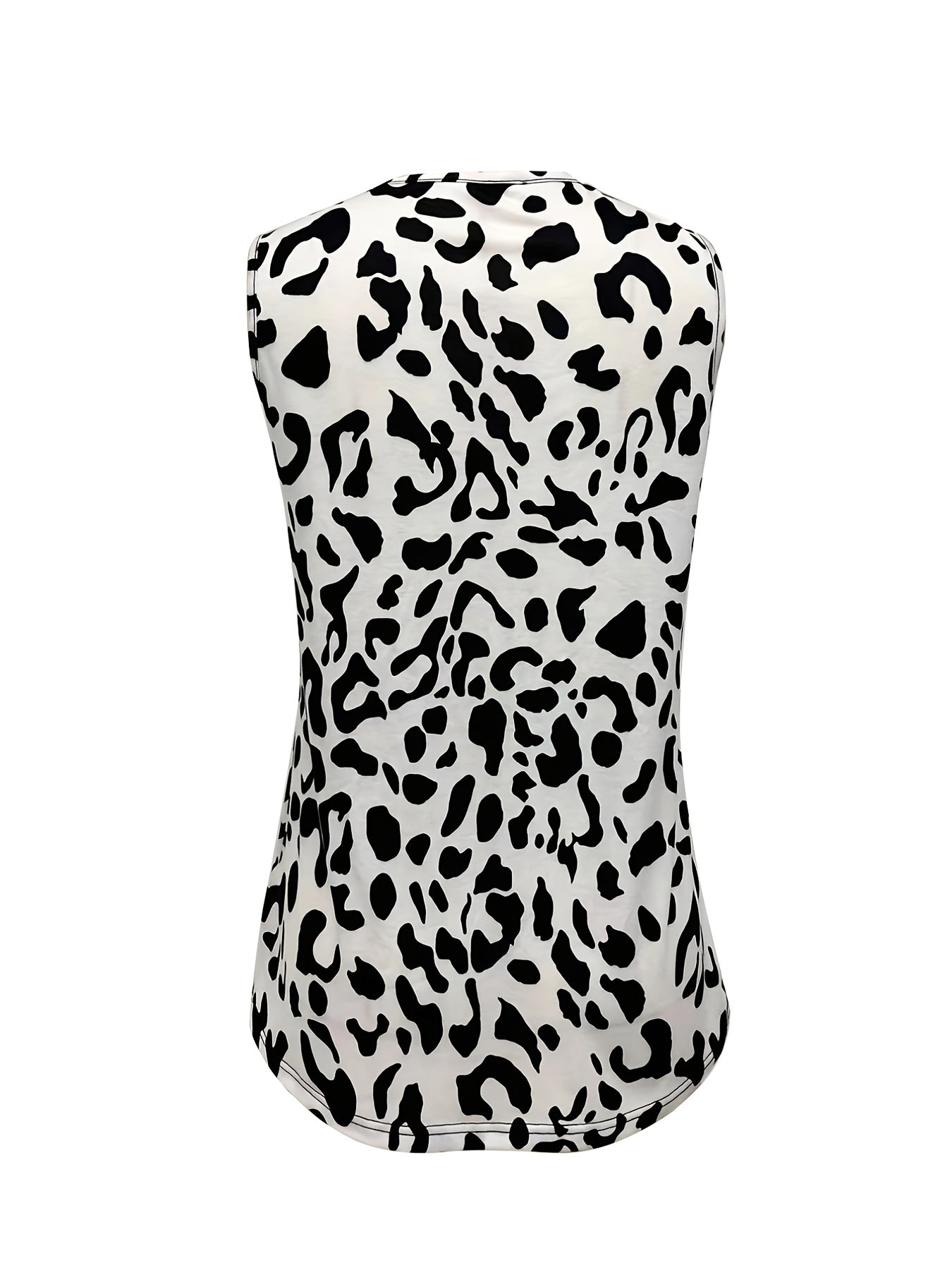 Leopard Print Button Front V Neck Tank Top Sleeveless Casual Summer Top