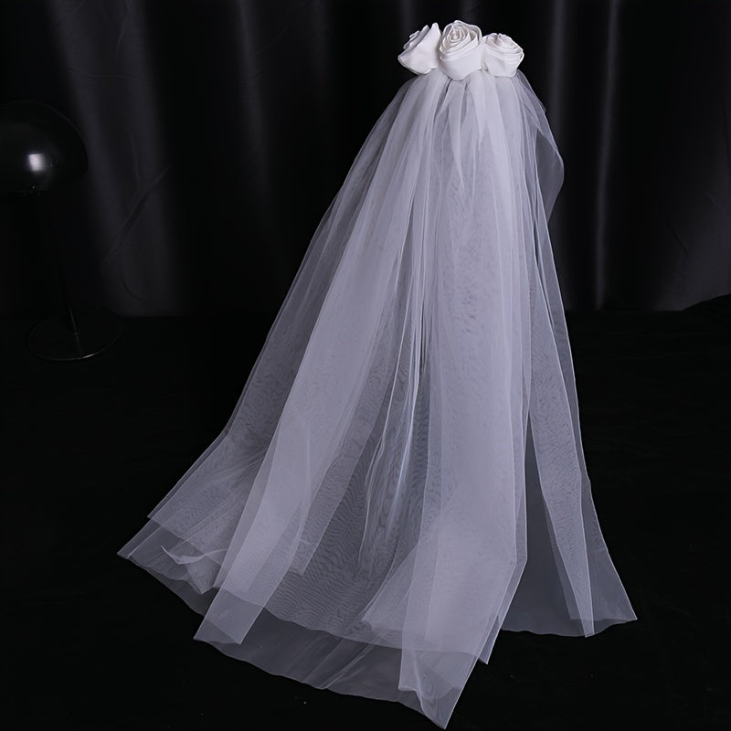 Rose Flower Bridal Veil Two Layers Hairbands Wedding Party Accessories