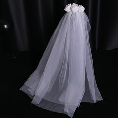 Rose Flower Bridal Veil Two Layers Hairbands Wedding Party Accessories