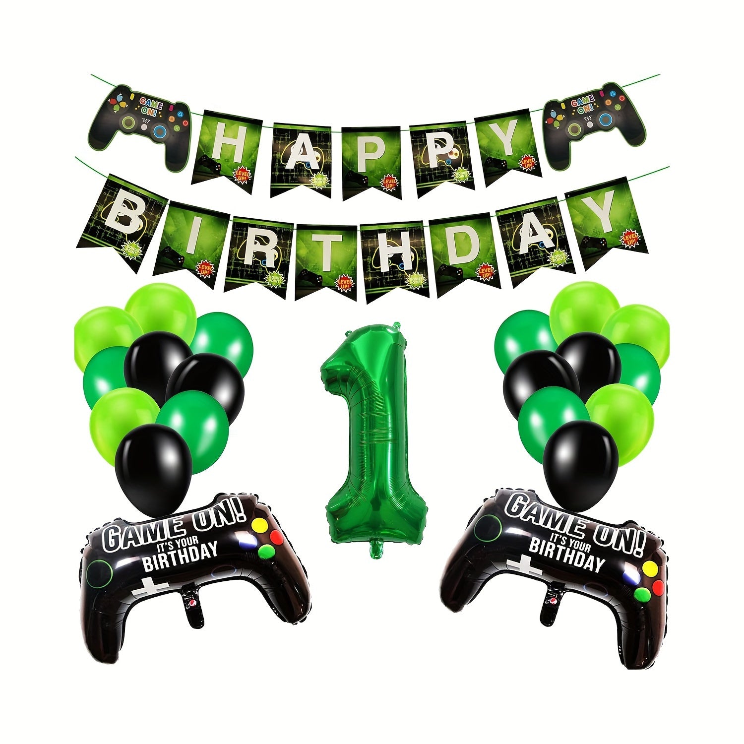 15 Yrs Old Gamepad Theme Bday Party Set Game Fan Decor Number Balloon Pull Flag