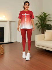 Women's Plus Ombre & Cross Tee & Leggings 2-Piece Set