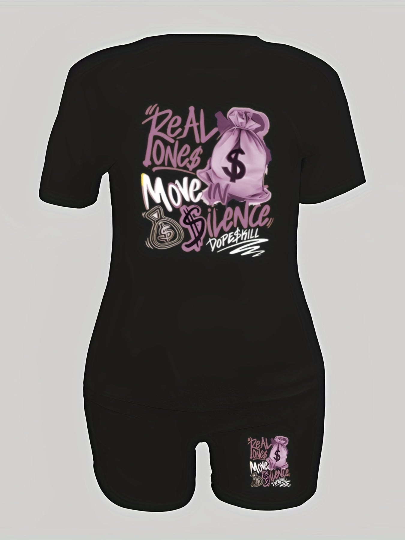 Graphic & Letter Print Two-piece Set Casual T shirt & Shorts Outfits