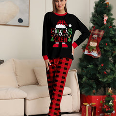 Christmas Graphic Pajama Set Long Sleeve Crew Neck Top & Plaid Print Pants