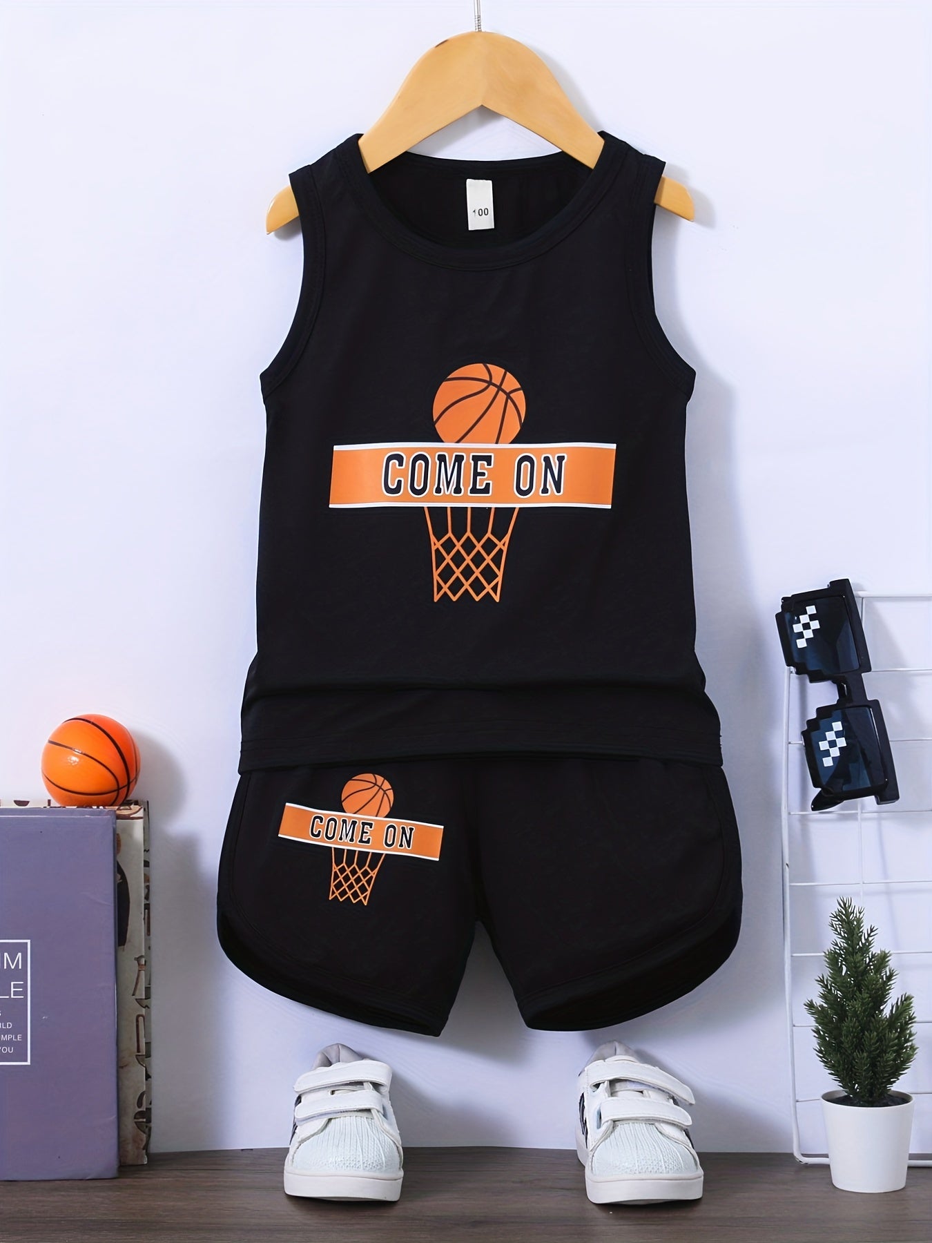 Boys Basketball Jersey Set Sleeveless Top & Shorts Quick Drying Tank