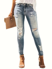 Ripped Skinny Jeans Slim Fit Distressed Slash Pockets Stretchy Denim