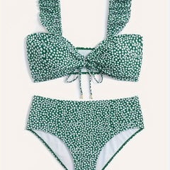 Ditsy Print Ruffle Trim Bikini Set