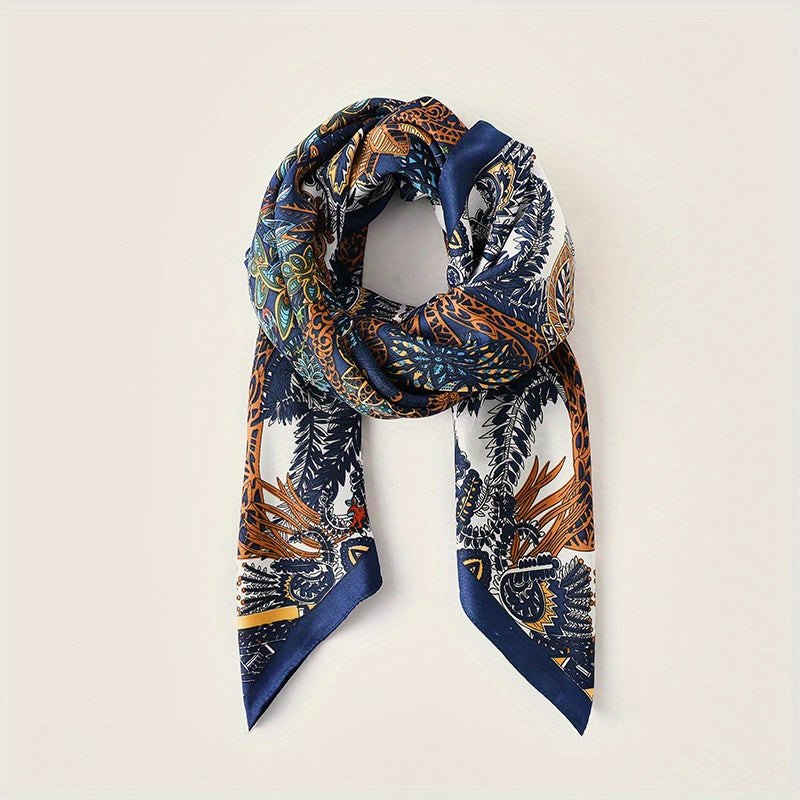 Classic Floral Print Shawl Silk Square Scarf French Style Headwrap