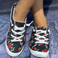 Red Rose Skateboard Shoes for Women Lightweight Casual Slip On Shoes