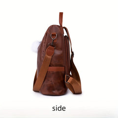 Classic Zipper Backpack Soft Leather Bag Large Capacity for Travel