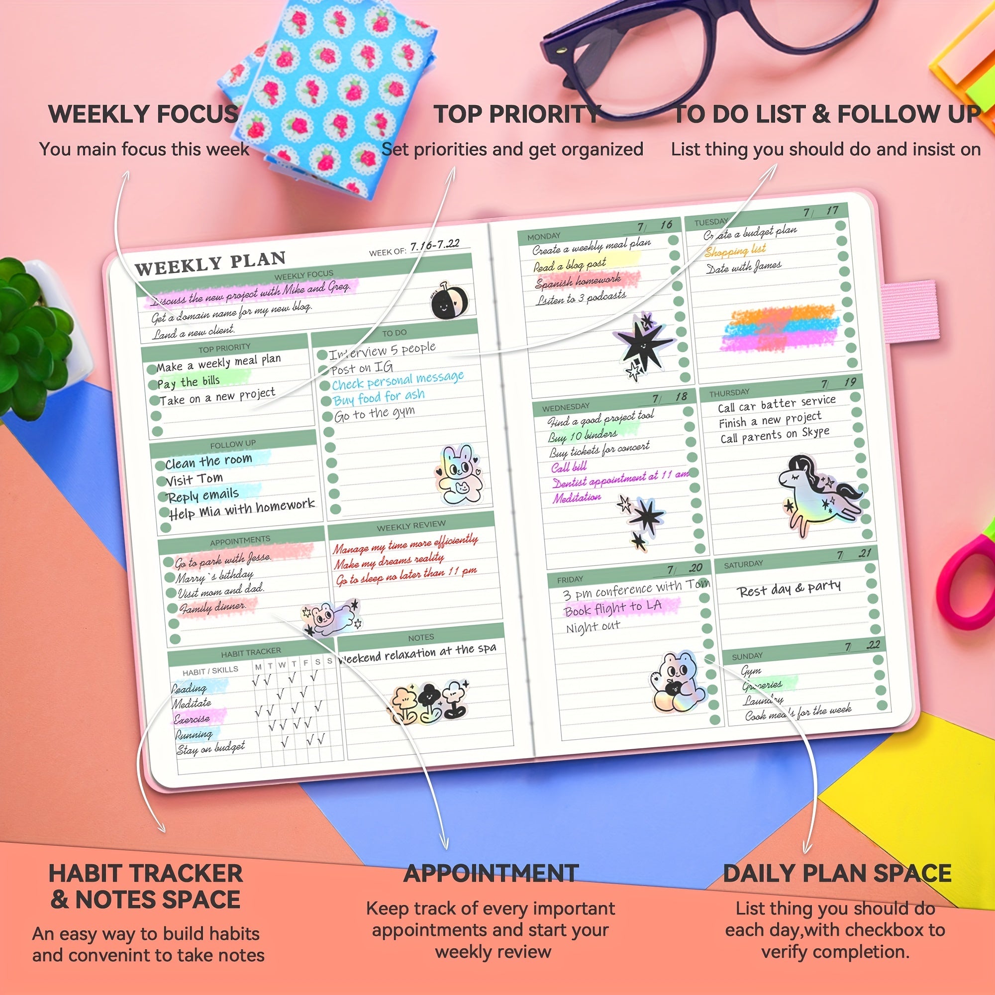 Undated Weekly Planner Weekly Goals Notebook