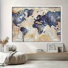 Vintage World Map Puzzle with Compass High Cardboard Portable