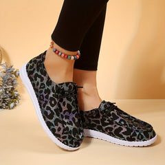 Leopard Print Boat Shoes Lace Up Lightweight Walking Shoes
