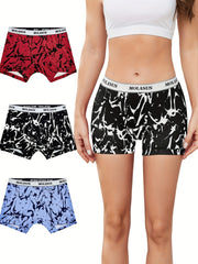 3pcs Random Print Boyshort Panties Soft & Comfortable Women's Lingerie
