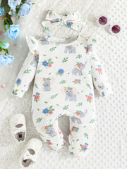 Elephant Graphic Romper & Headband Set for Baby Girls