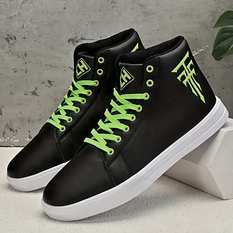 Solid High Top Skate Shoes for Men Non Slip Lace Up Sneakers