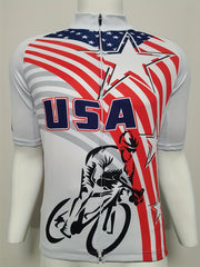 Flag And Biker Pattern Men's Short Sleeve Zip Up Cycling Jersey