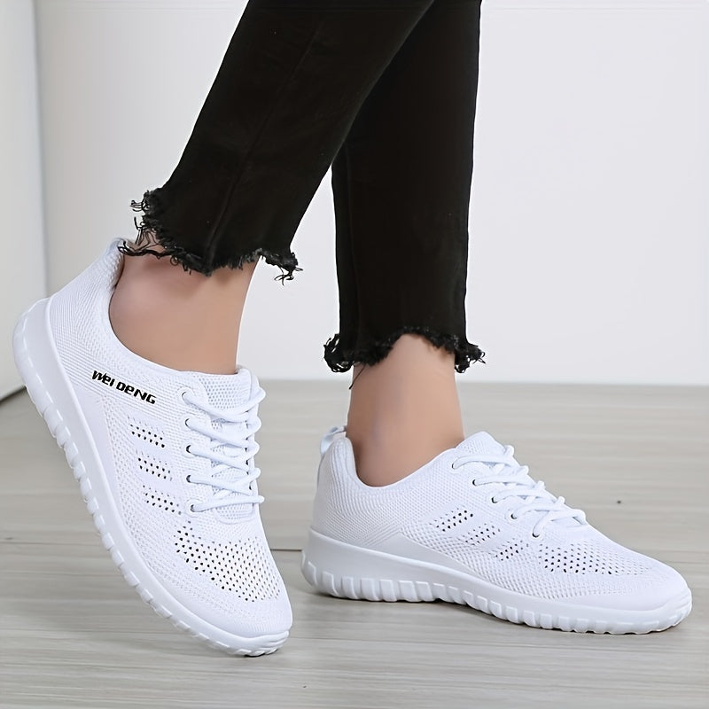 Women's Knitted Sports Shoes Lace Up Low Top Outdoor Running Shoes