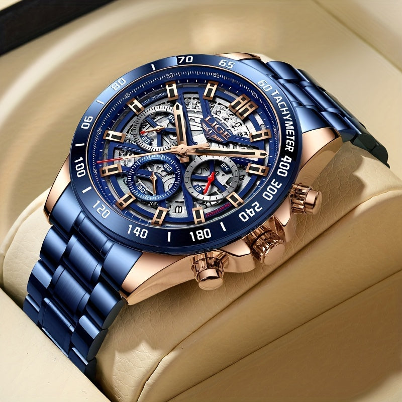 LIGE Waterproof Boys Watch Business Sports Quartz Chronograph Wristwatch