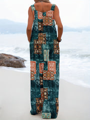 Hippie Patchwork Overall Jumpsuit Boho Sleeveless Wide Leg Jumpsuit