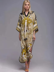 Retro Abaya Dress Women's Plus Tribal Print Long Sleeve