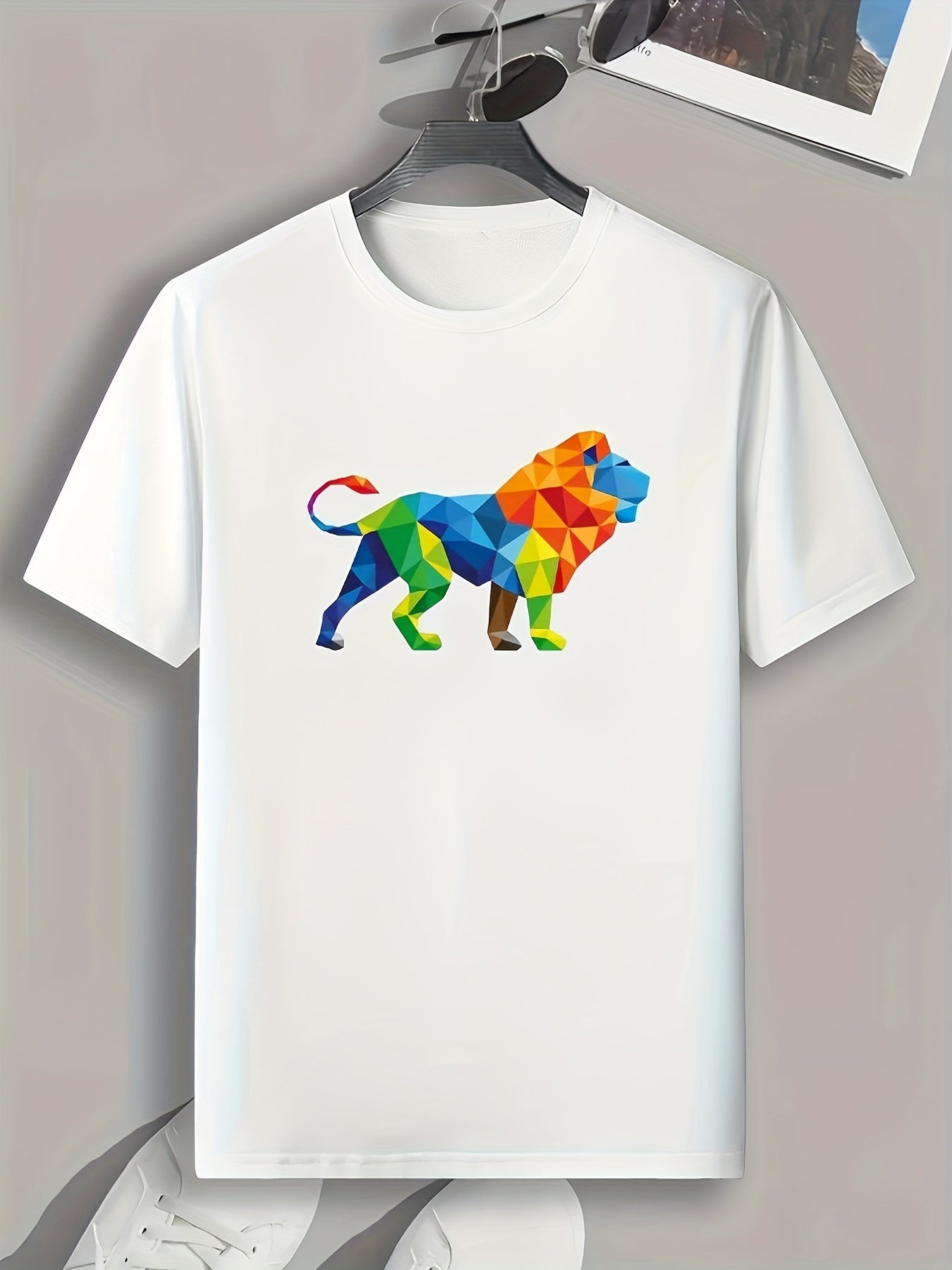 Lion Pattern Print Men's Comfy Sports T-shirt for Fitness