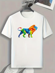 Lion Pattern Print Men's Comfy Sports T-shirt for Fitness