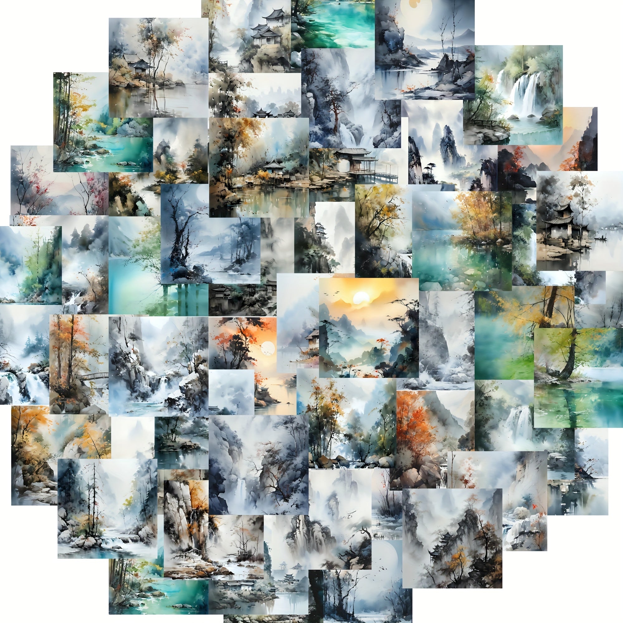 54pcs Watercolor Landscape Cartoon Stickers, Decorative Waterproof Game Stickers