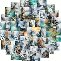 54pcs Watercolor Landscape Cartoon Stickers, Decorative Waterproof Game Stickers
