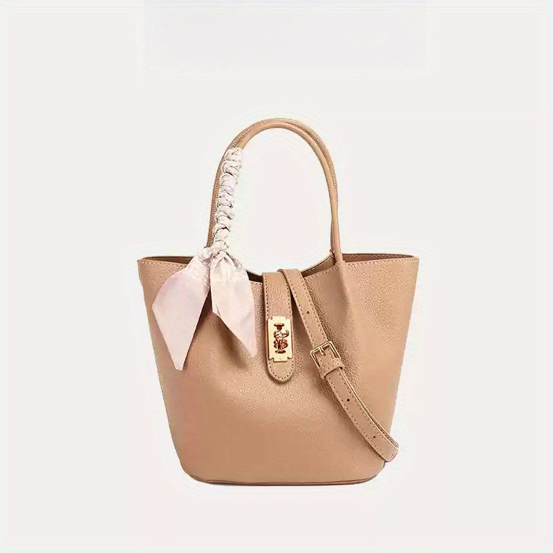 Women's Leather Tote Bag with Shoulder Strap & Metal Buckle Closure
