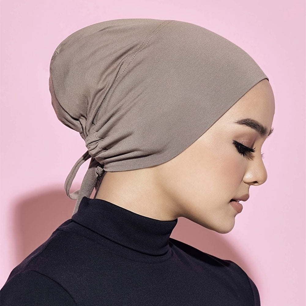 Adjustable Inner Under Hijab Cap With Ties Back Under Scarf Solid Bonnet Caps