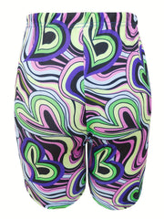 Heart Line Print Running Yoga Shorts High Waist Workout Biker Shorts