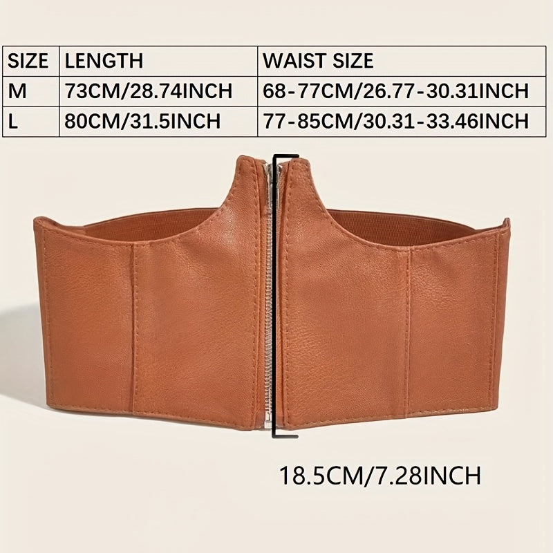 Wide Waistband Lychee Pattern Embossed Zipper Corset Belt for Women