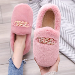 Women's Plush Chain Decor Slip On Slippers