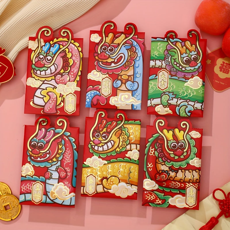 6pcs Cartoon 3D Dragon Year Red Envelopes Lucky Money Envelope