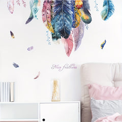 Colorful Feather Wall Sticker Bedroom Entrance Living Room Decoration