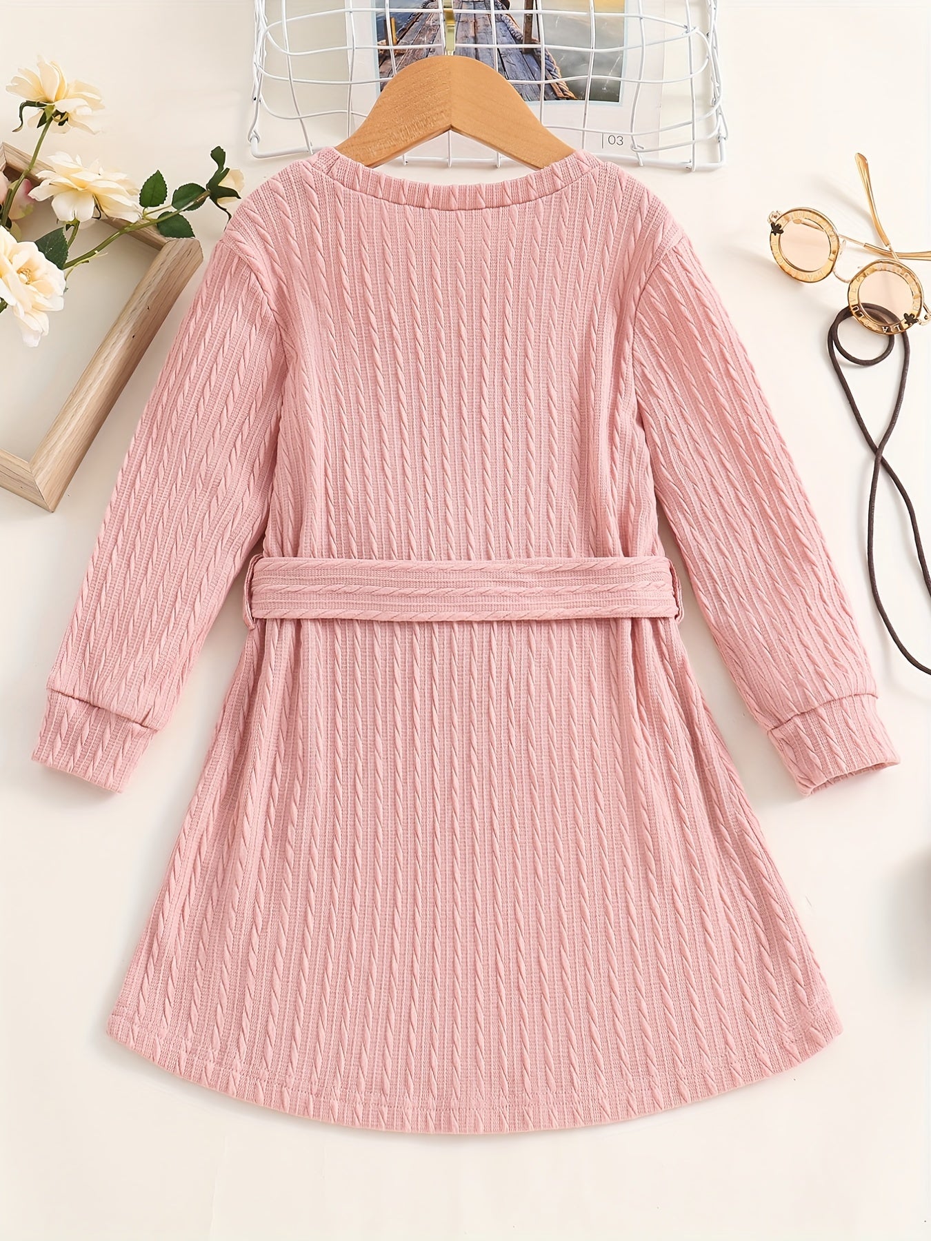 Girls Long Sleeve Knitted Dress - Autumn Winter Casual Midi