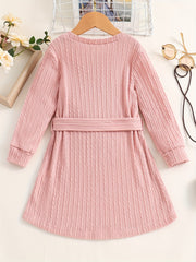 Girls Long Sleeve Knitted Dress - Autumn Winter Casual Midi