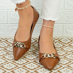 Women's Pointed Toe Ballet Flats Chain Decor Slip On Shoes