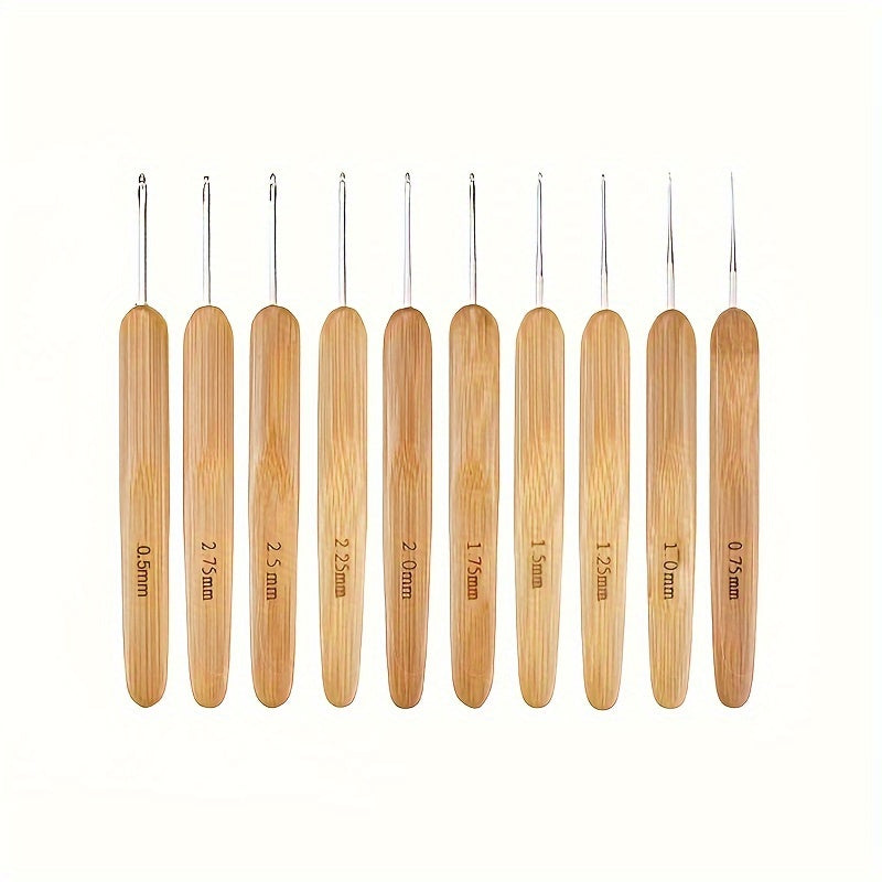 10pcs Carbonized Bamboo Handle Crochet Knitting Tools Set