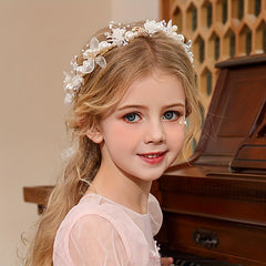 Fairy Golden Leaf Headband with Pearl Flower Hair Band for Girls
