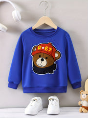 Boys Casual Bear Embroidered Pullover Sweatshirt