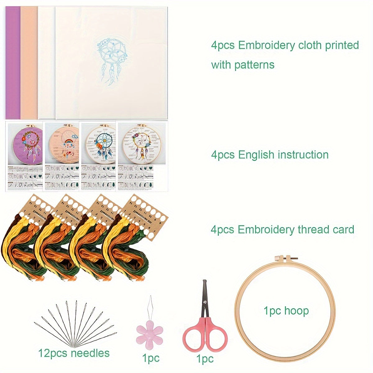 Embroidery Kit Aeolian Bells Dream Catcher Pattern Bag 4pcs Set