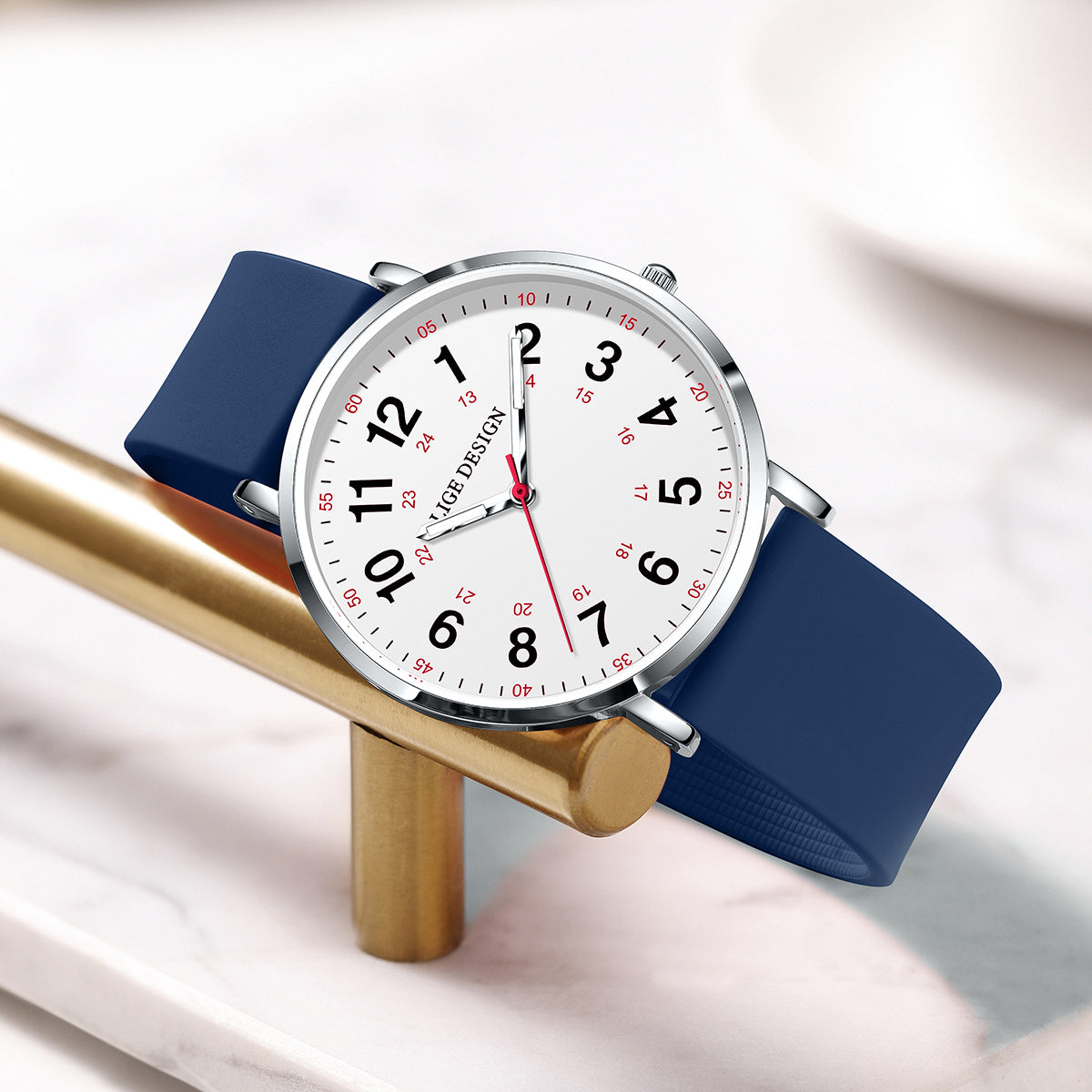 LIGE Quartz Watch Luminous Ultra thin Dial Three pin Silicone Tape Watch
