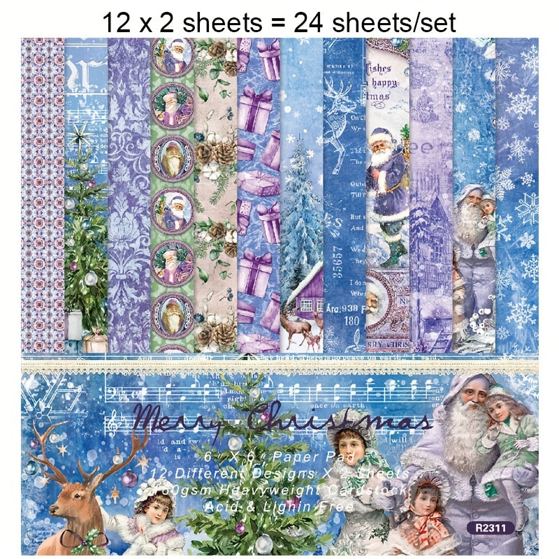 24pcs Christmas Festive DIY Photo Album Wrapping Paper Clips Book Stickers