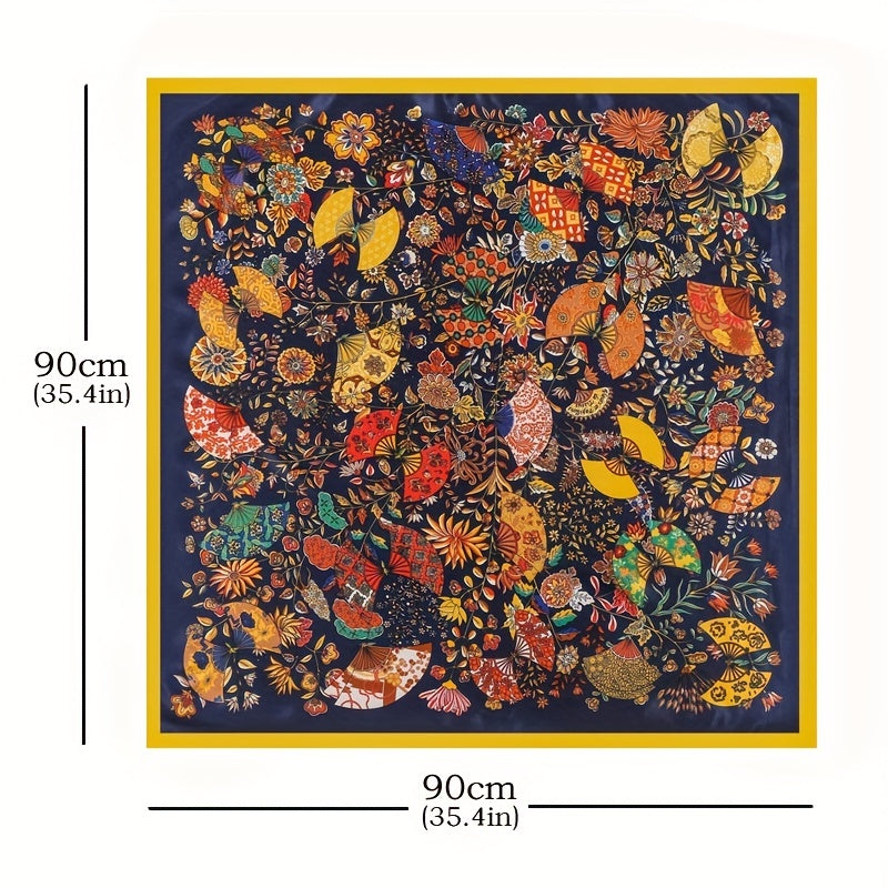 Boho Floral Print Vintage Bandana Silk Square Scarf Large Satin Shawl