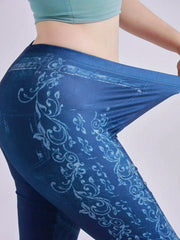 Denim & Floral Print Leggings for Women