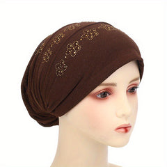 Rhinestone Flower Decor Beanie Turban Cap Slouchy Head Wrap