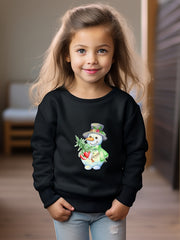 Christmas Snowman Print Girls Pullover Sweatshirt Long Sleeve Crew Neck Tops