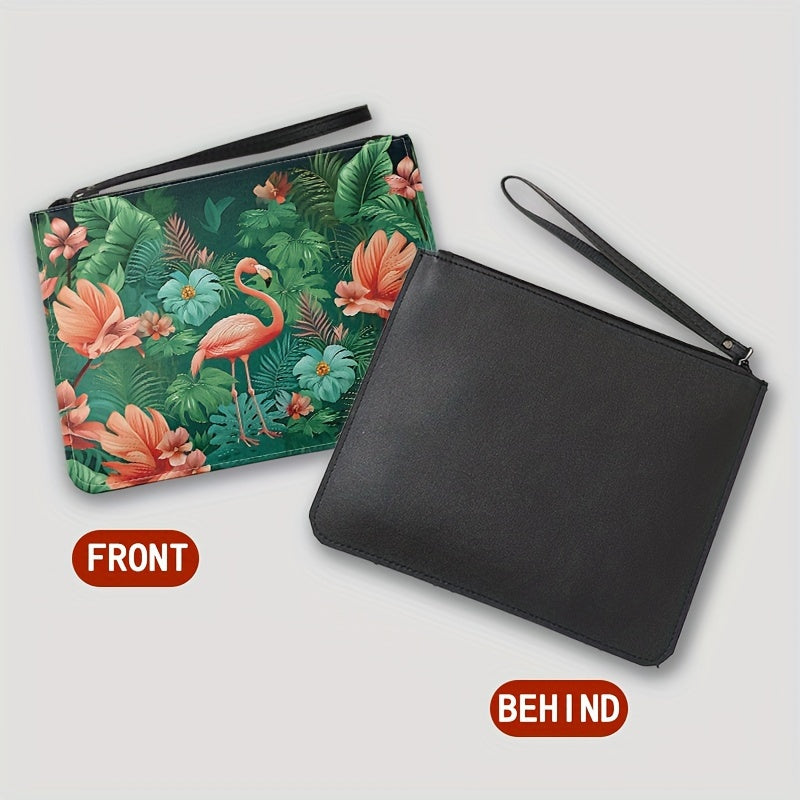 Jungle Flamingo Texture Clutch Bag Soft Leather Envelope Business Cosmetic Bag
